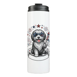 Patriotic Dog Fireworks Vintage Vector Shirt_1 Thermal Tumbler