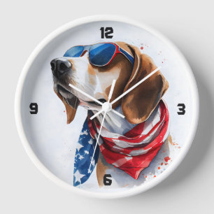 Patriotic Dog Foxhound 4th Of July Clock