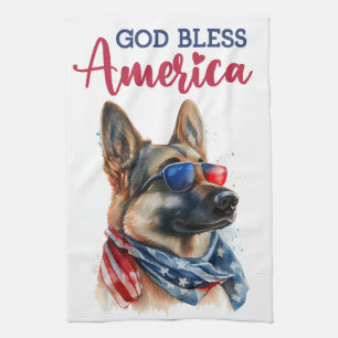 Patriotic Dog-German Shepherd Tea Towel
