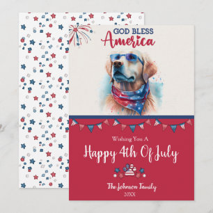 Patriotic Dog-Golden Retriever 4th Of July Card
