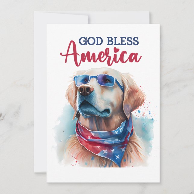 Patriotic Dog-Golden Retriever 4th Of July Card (Front)
