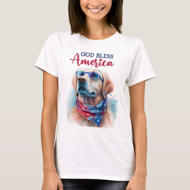 Patriotic Dog-Golden Retriever T-Shirt (Front)