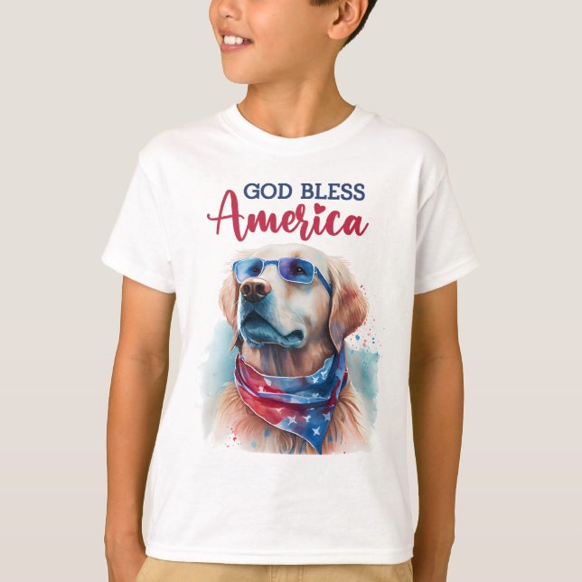 Patriotic Dog-Golden Retriever T-Shirt (Front)