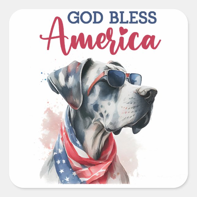 Patriotic Dog-Great Dane Square Sticker (Front)