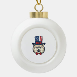 Patriotic Dog Head Vintage Engraving Vector Design Ceramic Ball Christmas Ornament