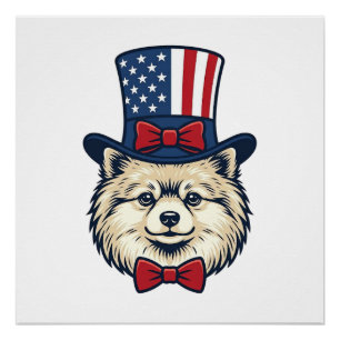 Patriotic Dog Head Vintage Engraving Vector Design Poster