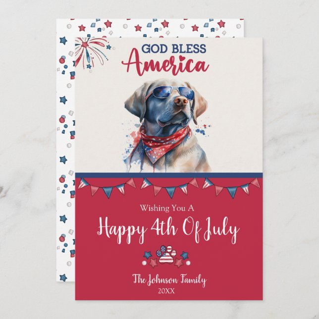 Patriotic Dog- Labrador Retriever 4th Of July Card (Front/Back)