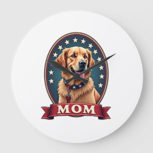 Patriotic Dog Mom Golden Retriever Vintage Tee 4 Large Clock