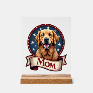 Patriotic Dog Mom Golden Retriever Vintage Tee Acrylic Sign