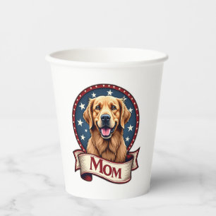 Patriotic Dog Mom Golden Retriever Vintage Tee Paper Cups