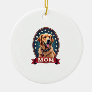 Patriotic Dog Mum Golden Retriever Vintage Tee 4 Ceramic Tree Decoration