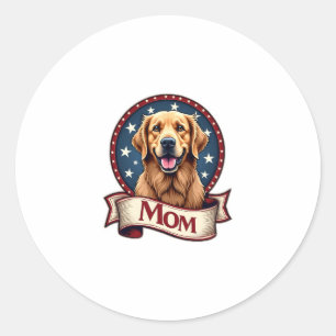 Patriotic Dog Mum Golden Retriever Vintage Tee Classic Round Sticker