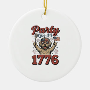 Patriotic Dog Party Like It’s 1776 Vintage Shirt D Ceramic Tree Decoration