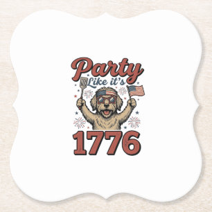 Patriotic Dog Party Like It’s 1776 Vintage Shirt D Paper Coaster