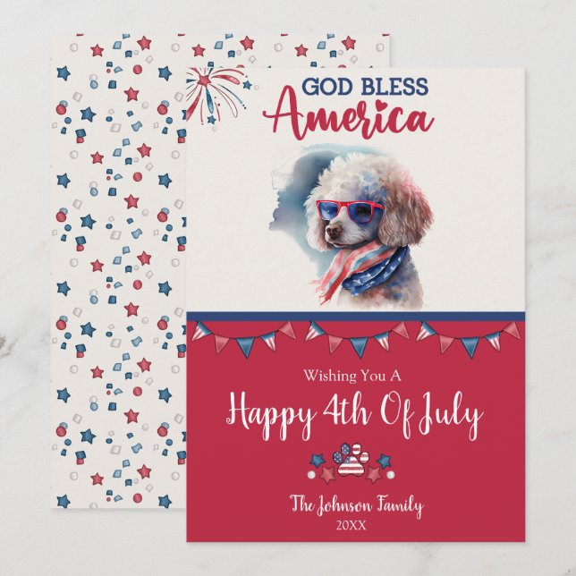 Patriotic Dog- Poodle 4th of July Card (Front/Back)