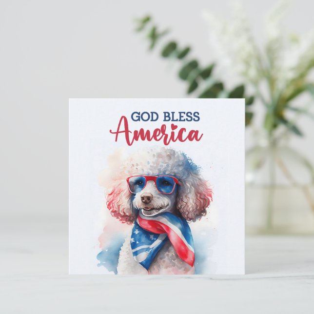 Patriotic Dog-Poodle 4th of July Card (Standing Front)