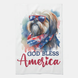 Patriotic Dog-Shih tzu Tea Towel