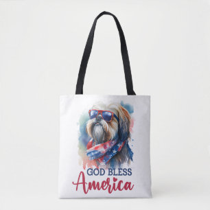 Patriotic Dog-Shih tzu Tote Bag