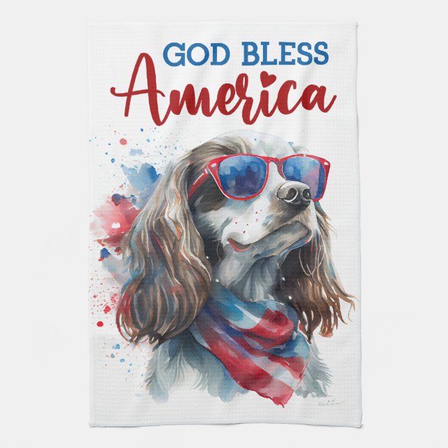 Patriotic Dog-Spaniel Tea Towel (Vertical)
