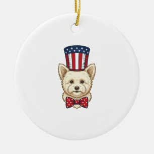 Patriotic Dog Top Hat Vintage Vector Design_1 Ceramic Tree Decoration