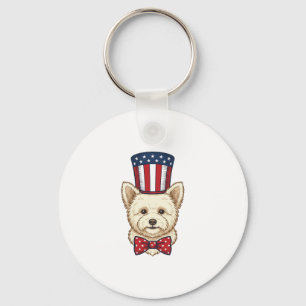 Patriotic Dog Top Hat Vintage Vector Design_1 Key Ring