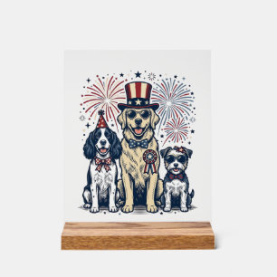 Patriotic Dog Trio Vintage Engraving Shirt Design_ Acrylic Sign