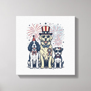 Patriotic Dog Trio Vintage Engraving Shirt Design_ Canvas Print