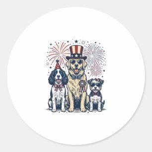 Patriotic Dog Trio Vintage Engraving Shirt Design_ Classic Round Sticker
