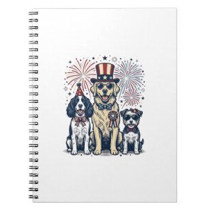 Patriotic Dog Trio Vintage Engraving Shirt Design_ Notebook