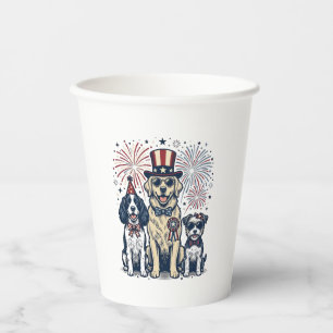 Patriotic Dog Trio Vintage Engraving Shirt Design_ Paper Cups
