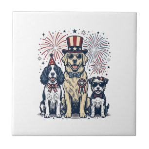Patriotic Dog Trio Vintage Engraving Shirt Design_ Tile