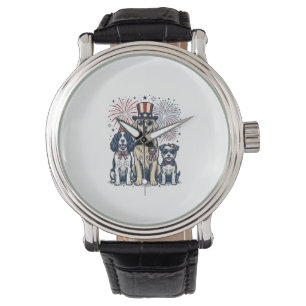 Patriotic Dog Trio Vintage Engraving Shirt Design_ Watch