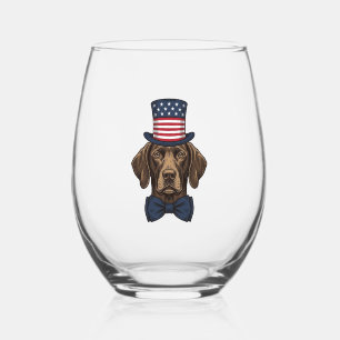 Patriotic Dog Vintage Engraving Shirt Design_1 Stemless Wine Glass
