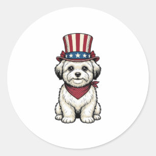 Patriotic Dog Vintage Engraving Vector Design_1 Classic Round Sticker