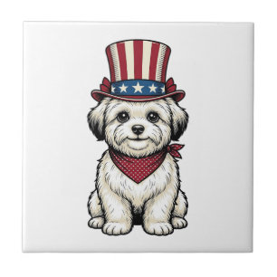 Patriotic Dog Vintage Engraving Vector Design_1 Tile