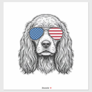 Patriotic Dog with Flag Sunglasses Vintage Vector_