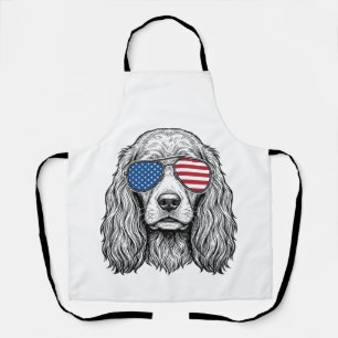 Patriotic Dog with Flag Sunglasses Vintage Vector_ Apron