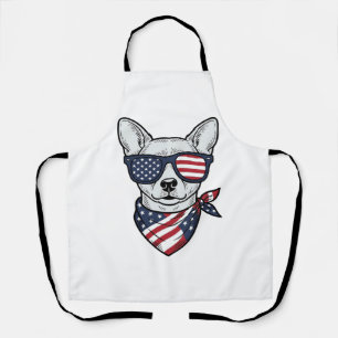 Patriotic Dog with Flag Sunglasses Vintage Vector Apron