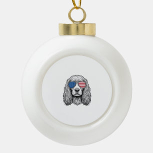 Patriotic Dog with Flag Sunglasses Vintage Vector_ Ceramic Ball Christmas Ornament