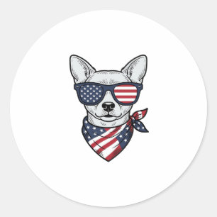 Patriotic Dog with Flag Sunglasses Vintage Vector  Classic Round Sticker