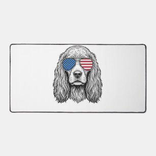 Patriotic Dog with Flag Sunglasses Vintage Vector_ Desk Mat