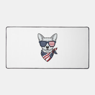 Patriotic Dog with Flag Sunglasses Vintage Vector  Desk Mat