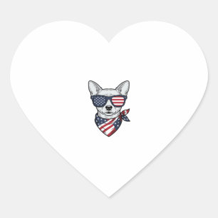 Patriotic Dog with Flag Sunglasses Vintage Vector  Heart Sticker