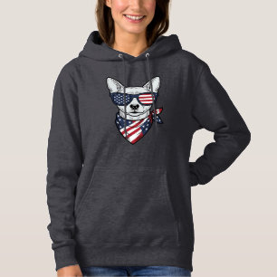 Patriotic Dog with Flag Sunglasses Vintage Vector  Hoodie