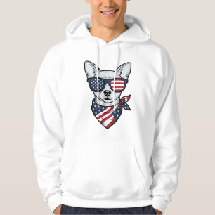 Patriotic Dog with Flag Sunglasses Vintage Vector Hoodie