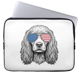 Patriotic Dog with Flag Sunglasses Vintage Vector_ Laptop Sleeve