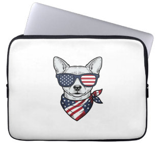 Patriotic Dog with Flag Sunglasses Vintage Vector Laptop Sleeve