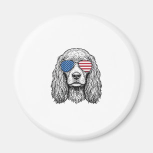 Patriotic Dog with Flag Sunglasses Vintage Vector_ Magnet