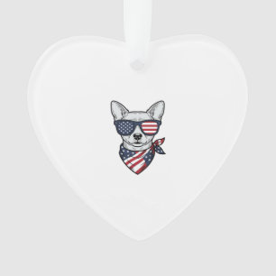 Patriotic Dog with Flag Sunglasses Vintage Vector  Ornament