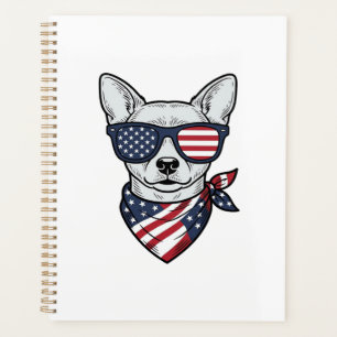 Patriotic Dog with Flag Sunglasses Vintage Vector  Planner